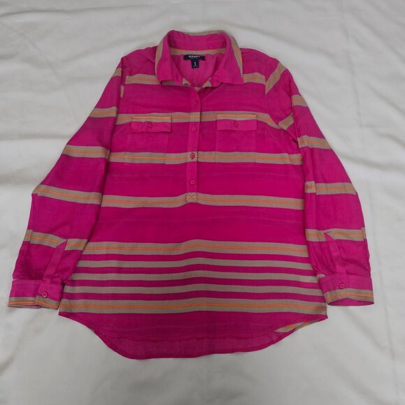 Old Navy Pink Stripe Chest Pockets Button Front Long Sleeve Shirt Women's Medium - Picture 2 of 16